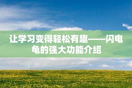 让学习变得轻松有趣——闪电龟的强大功能介绍