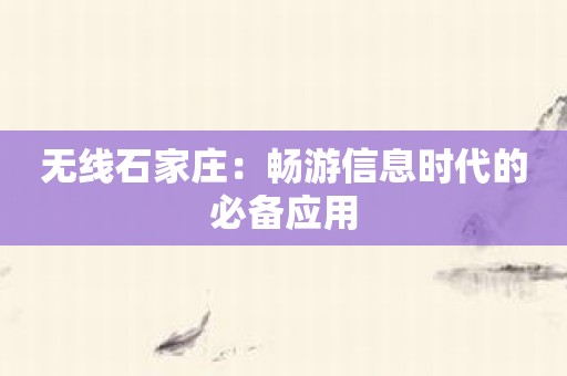无线石家庄：畅游信息时代的必备应用