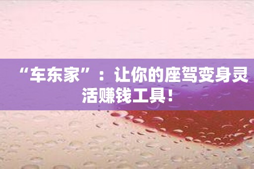 “车东家”：让你的座驾变身灵活赚钱工具！