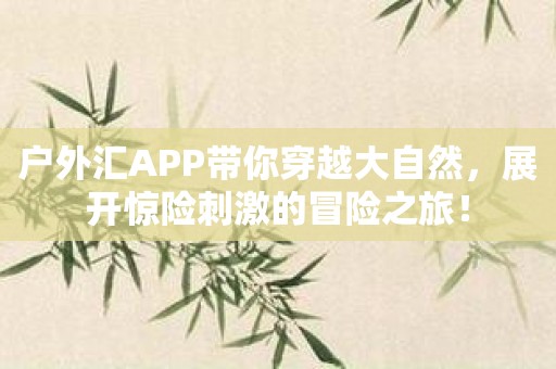 户外汇APP带你穿越大自然，展开惊险刺激的冒险之旅！