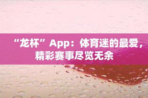 “龙杯”App：体育迷的最爱，精彩赛事尽览无余