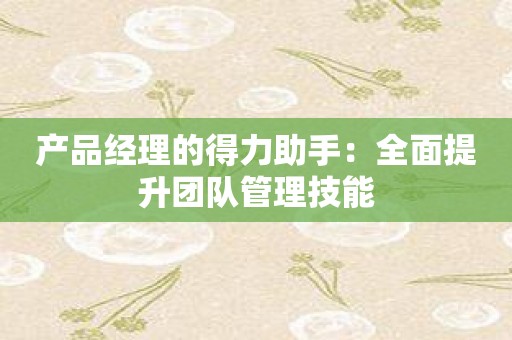 产品经理的得力助手：全面提升团队管理技能