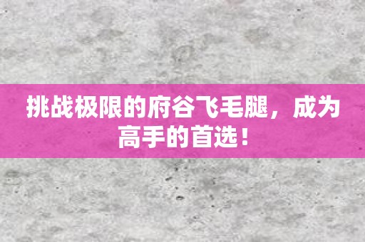 挑战极限的府谷飞毛腿，成为高手的首选！