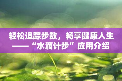 轻松追踪步数，畅享健康人生——“水滴计步”应用介绍