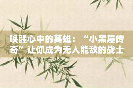 唤醒心中的英雄：“小黑屋传奇”让你成为无人能敌的战士