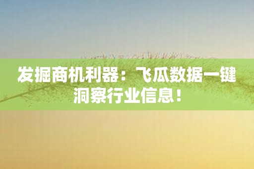 发掘商机利器：飞瓜数据一键洞察行业信息！