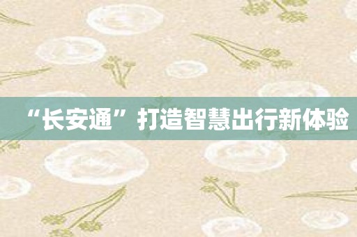 “长安通”打造智慧出行新体验