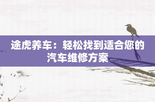 途虎养车：轻松找到适合您的汽车维修方案