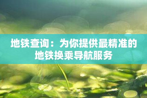 地铁查询：为你提供最精准的地铁换乘导航服务