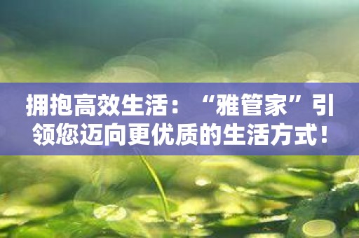 拥抱高效生活：“雅管家”引领您迈向更优质的生活方式！