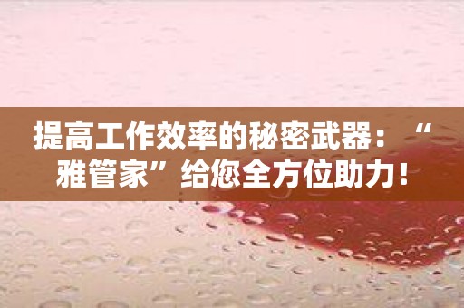 提高工作效率的秘密武器：“雅管家”给您全方位助力！