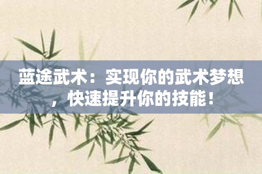 蓝途武术：实现你的武术梦想，快速提升你的技能！