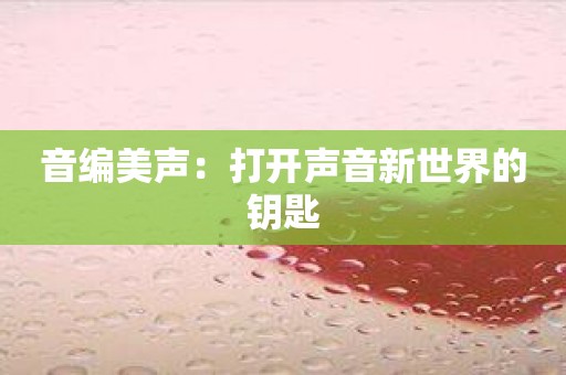 音编美声：打开声音新世界的钥匙