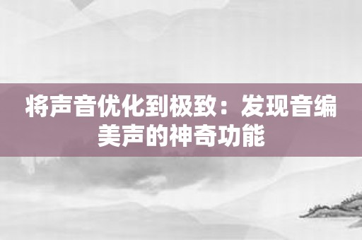 将声音优化到极致：发现音编美声的神奇功能