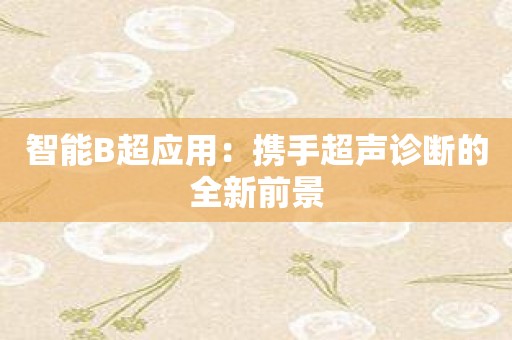 智能B超应用：携手超声诊断的全新前景