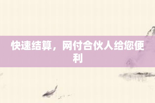 快速结算，网付合伙人给您便利