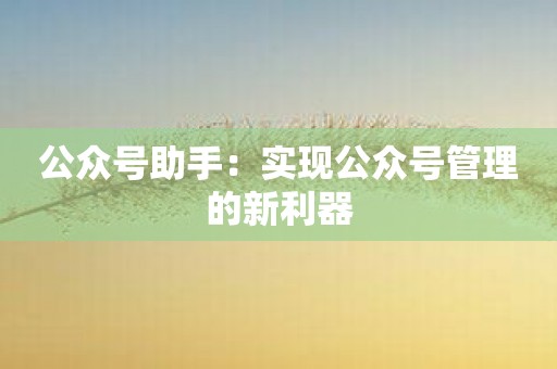公众号助手：实现公众号管理的新利器