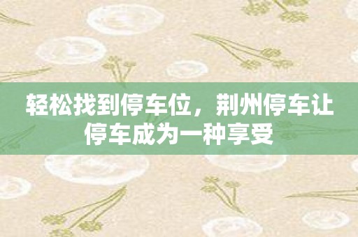 轻松找到停车位，荆州停车让停车成为一种享受