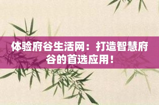 体验府谷生活网：打造智慧府谷的首选应用！