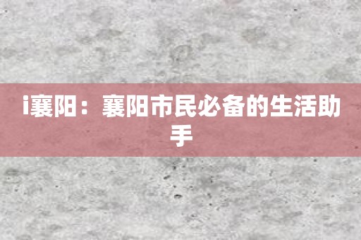 i襄阳：襄阳市民必备的生活助手