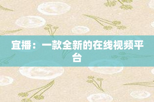 宜播：一款全新的在线视频平台