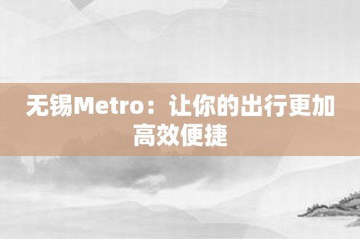 无锡Metro：让你的出行更加高效便捷