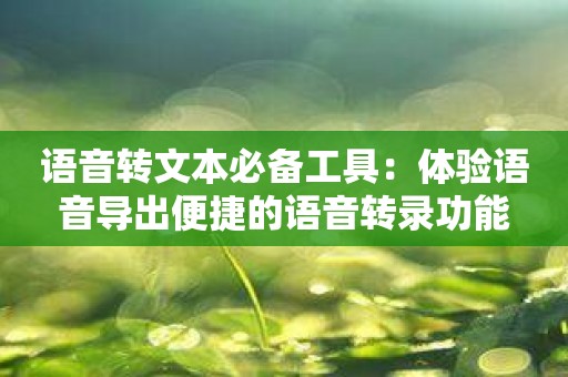 语音转文本必备工具：体验语音导出便捷的语音转录功能