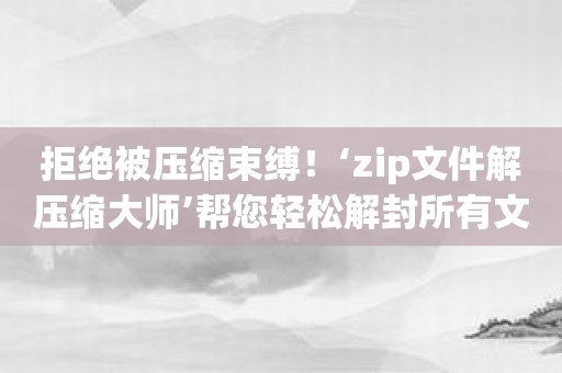 拒绝被压缩束缚！‘zip文件解压缩大师’帮您轻松解封所有文件