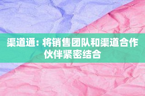 渠道通: 将销售团队和渠道合作伙伴紧密结合
