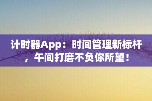 计时器App：时间管理新标杆，午间打磨不负你所望！