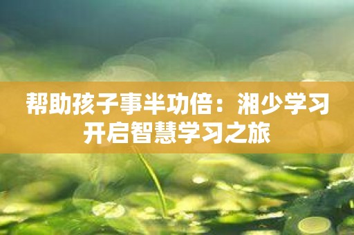 帮助孩子事半功倍：湘少学习开启智慧学习之旅