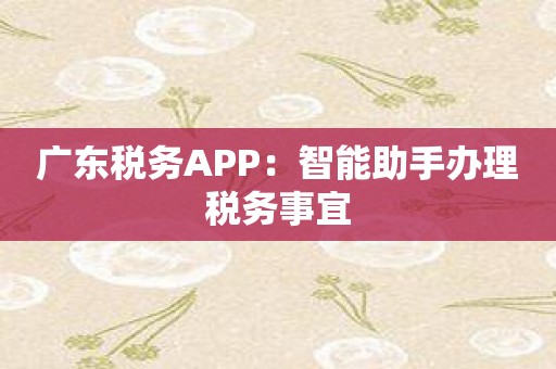 广东税务APP：智能助手办理税务事宜