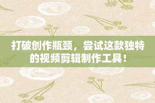 打破创作瓶颈，尝试这款独特的视频剪辑制作工具！