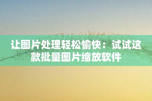 让图片处理轻松愉快：试试这款批量图片缩放软件