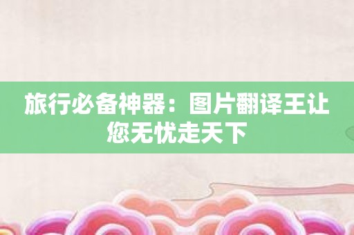 旅行必备神器：图片翻译王让您无忧走天下
