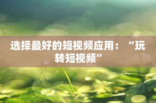 选择最好的短视频应用：“玩转短视频”