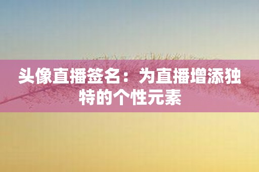 头像直播签名：为直播增添独特的个性元素