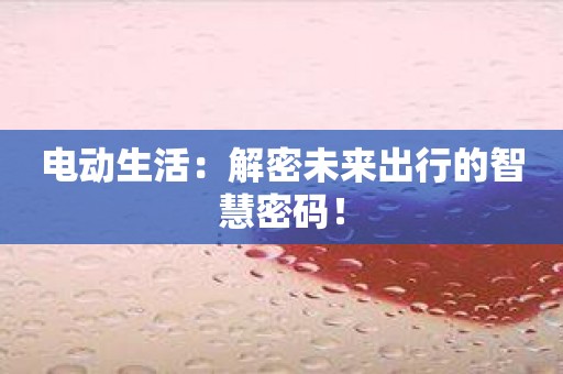 电动生活：解密未来出行的智慧密码！