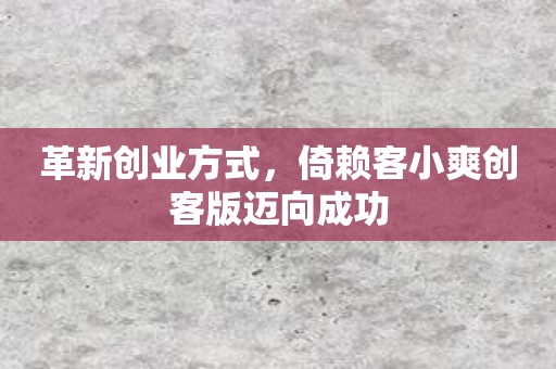 革新创业方式，倚赖客小爽创客版迈向成功