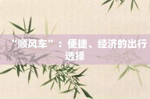 “顺风车”：便捷、经济的出行选择