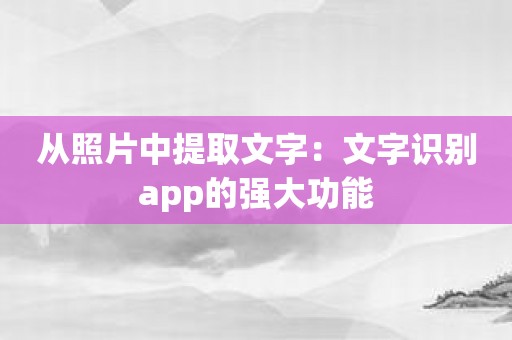 从照片中提取文字：文字识别app的强大功能