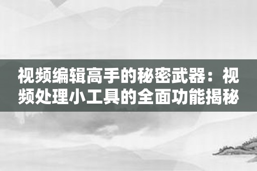 视频编辑高手的秘密武器：视频处理小工具的全面功能揭秘！
