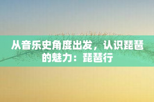 从音乐史角度出发，认识琵琶的魅力：琵琶行
