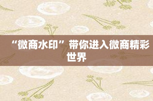 “微商水印”带你进入微商精彩世界