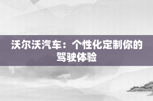 沃尔沃汽车：个性化定制你的驾驶体验