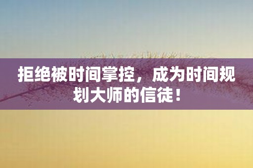 拒绝被时间掌控，成为时间规划大师的信徒！