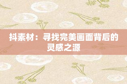 抖素材：寻找完美画面背后的灵感之源