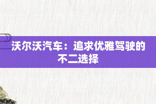 沃尔沃汽车：追求优雅驾驶的不二选择