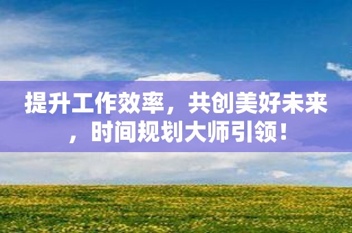 提升工作效率，共创美好未来，时间规划大师引领！