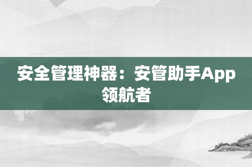 安全管理神器：安管助手App领航者